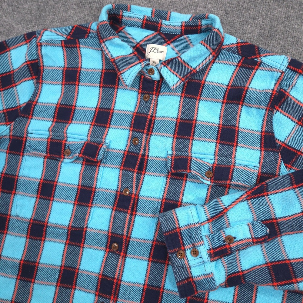 J Crew Flannel Shirt Jacket Womens 3X Blue Red Stanton Plaid Heavyweight Shacket